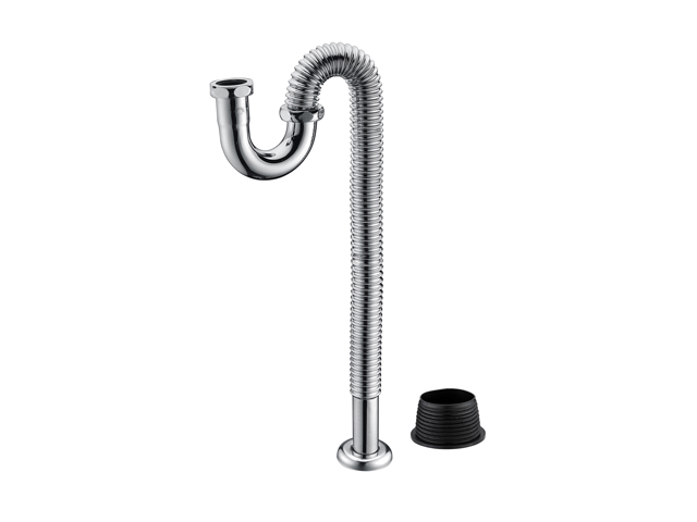 铜镀铬丝口S型波纹面盆排水管