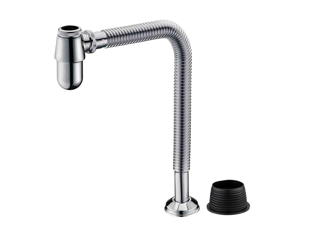 铜镀铬樽形S型波纹面盆排水管