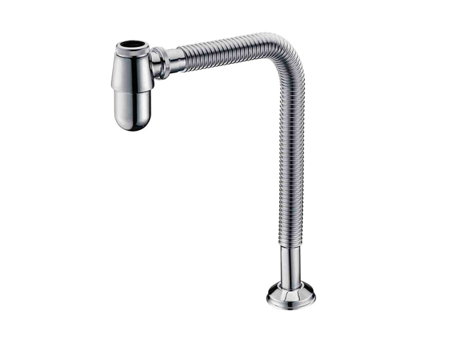 铜镀铬樽形S型波纹面盆排水管 