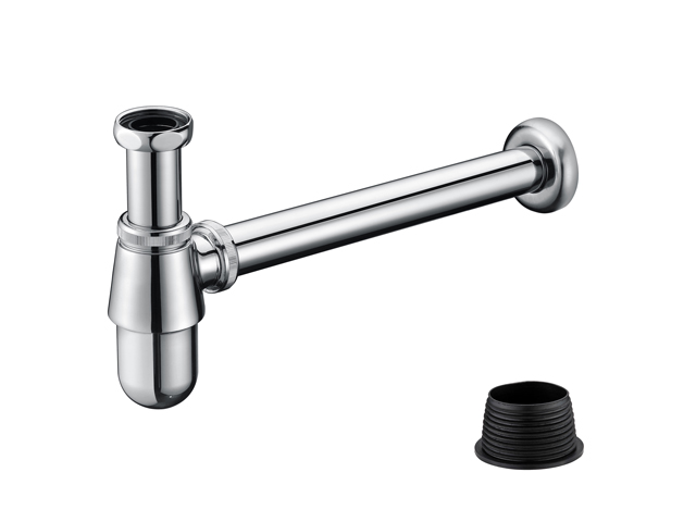 铜镀铬樽形P型面盆排水管 